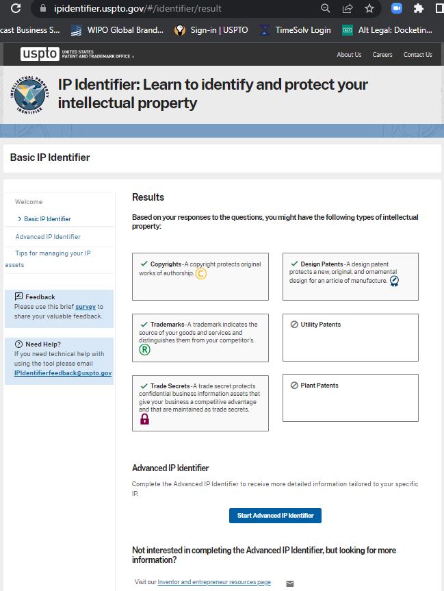 uspto IP Identifier Tool - Screencapture
